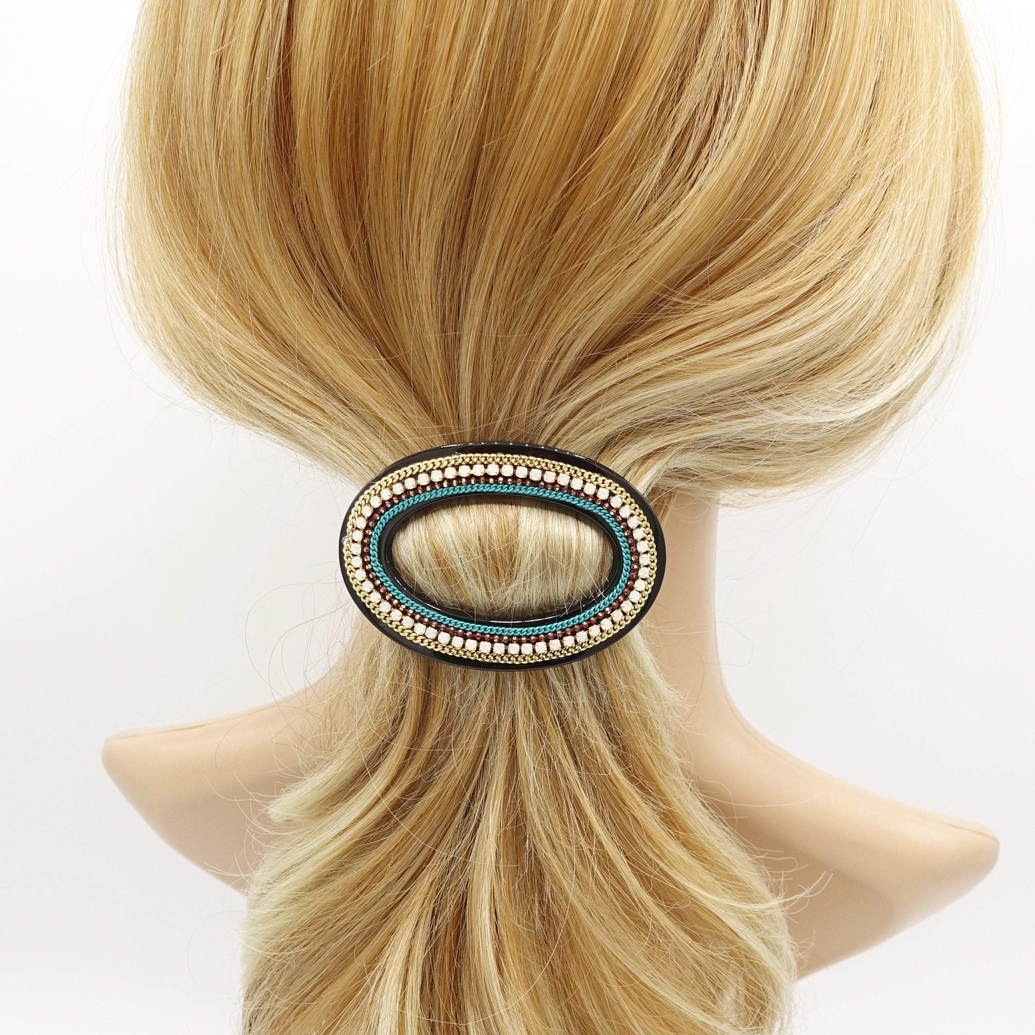 VeryShine claw/banana/barrette Ellipse Teal opal chain hair barrette hair accessory for women