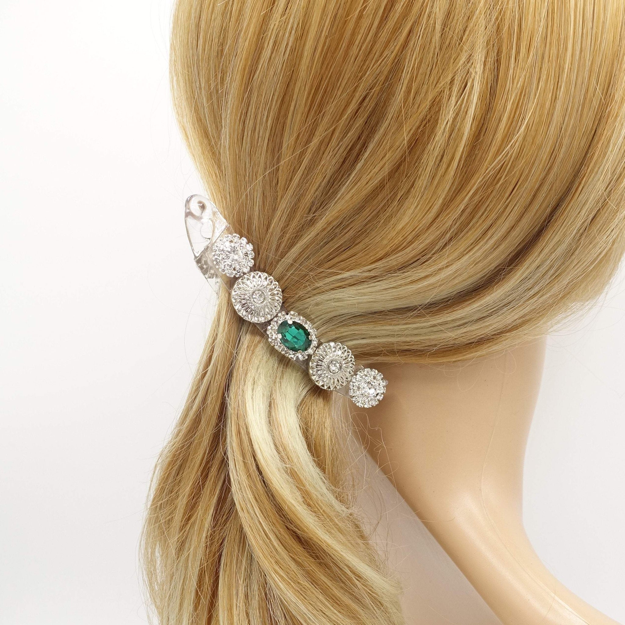 VeryShine claw/banana/barrette Emerald metal rhinestone embellished banana hair clip