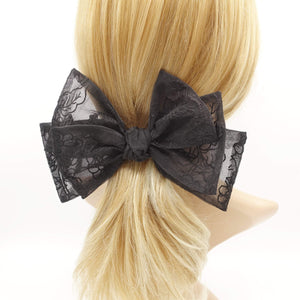 VeryShine claw/banana/barrette flower embroidered organza layered hair bow