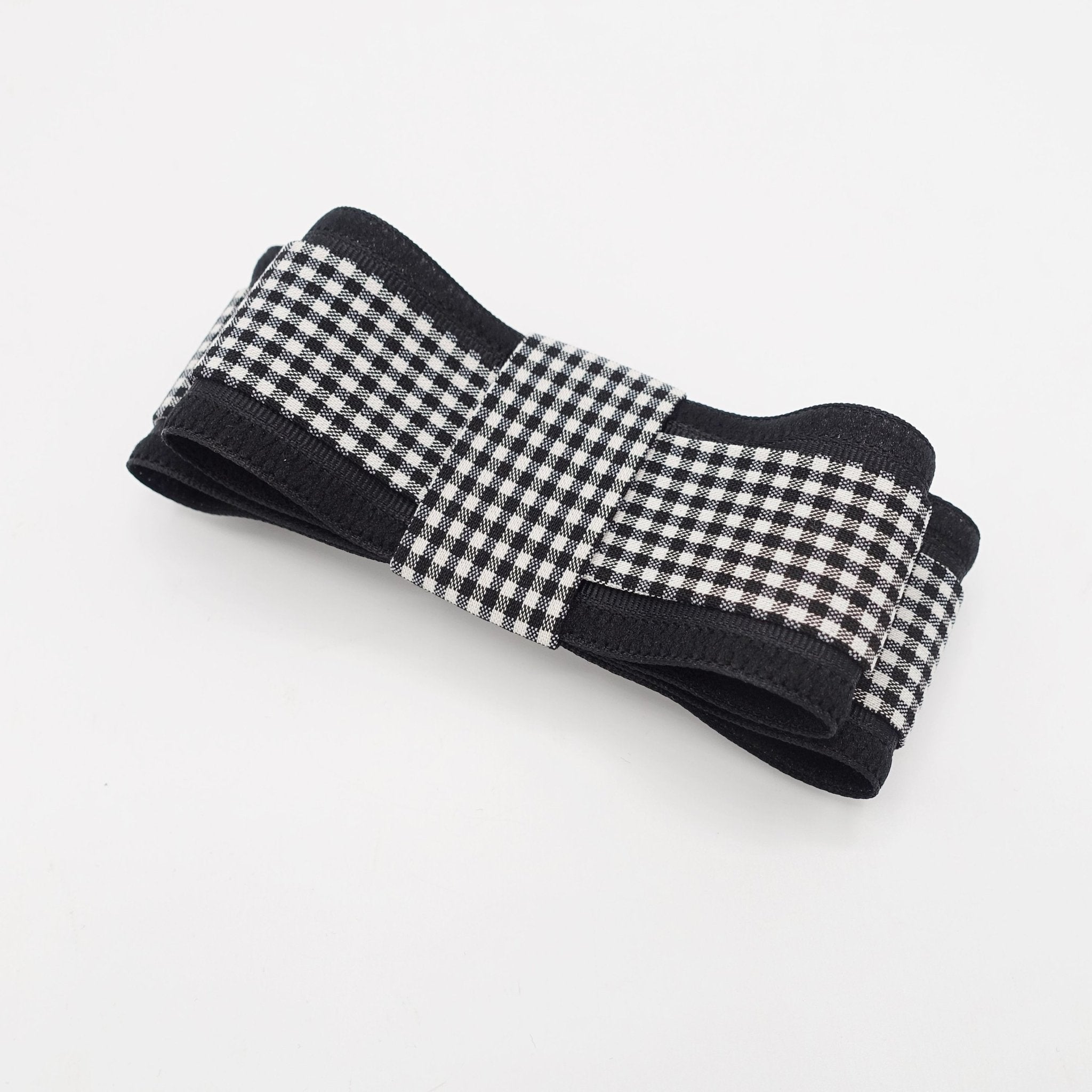 VeryShine claw/banana/barrette gingham small black gingham check bow layered flat bow women hair accessory
