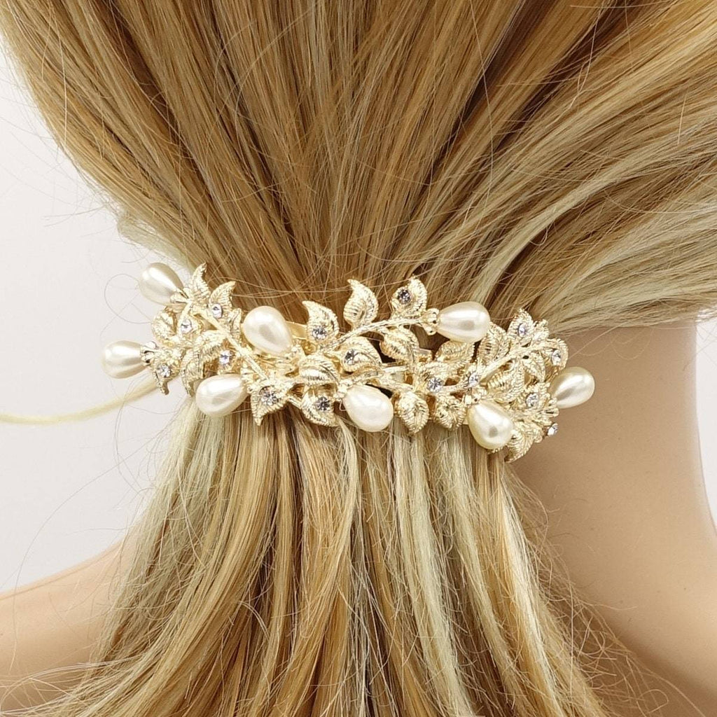 VeryShine claw/banana/barrette Gold bridal hair barrette pearl rhinestone hair barrette flower stem wedding hair accessory