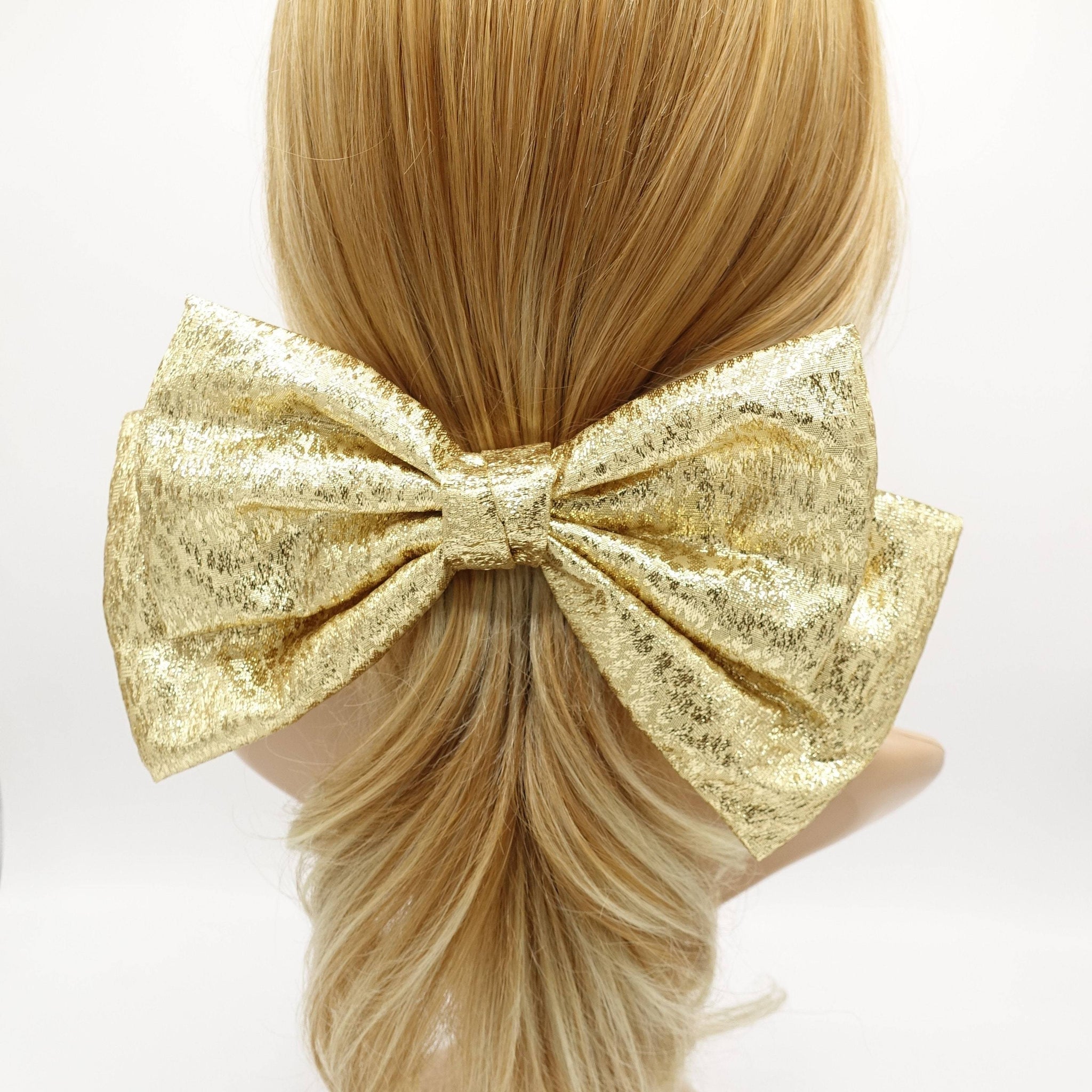 VeryShine claw/banana/barrette Gold lame hair bow event hair bow for a women