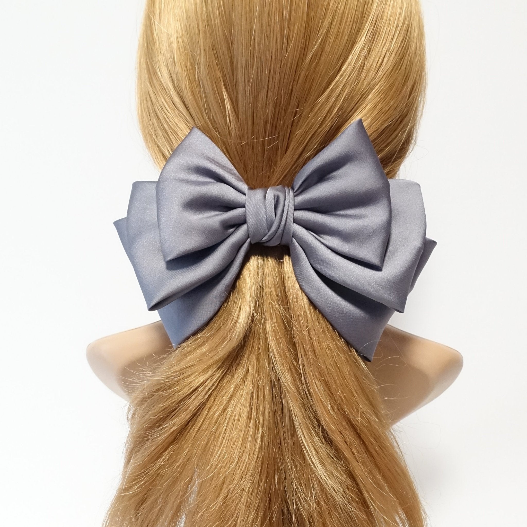 VeryShine claw/banana/barrette Gray big satin layered hair bow french barrette Women solid color stylish hair bow
