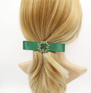 VeryShine claw/banana/barrette Green jeweled buckle satin hair bow luxury hair accessory for women