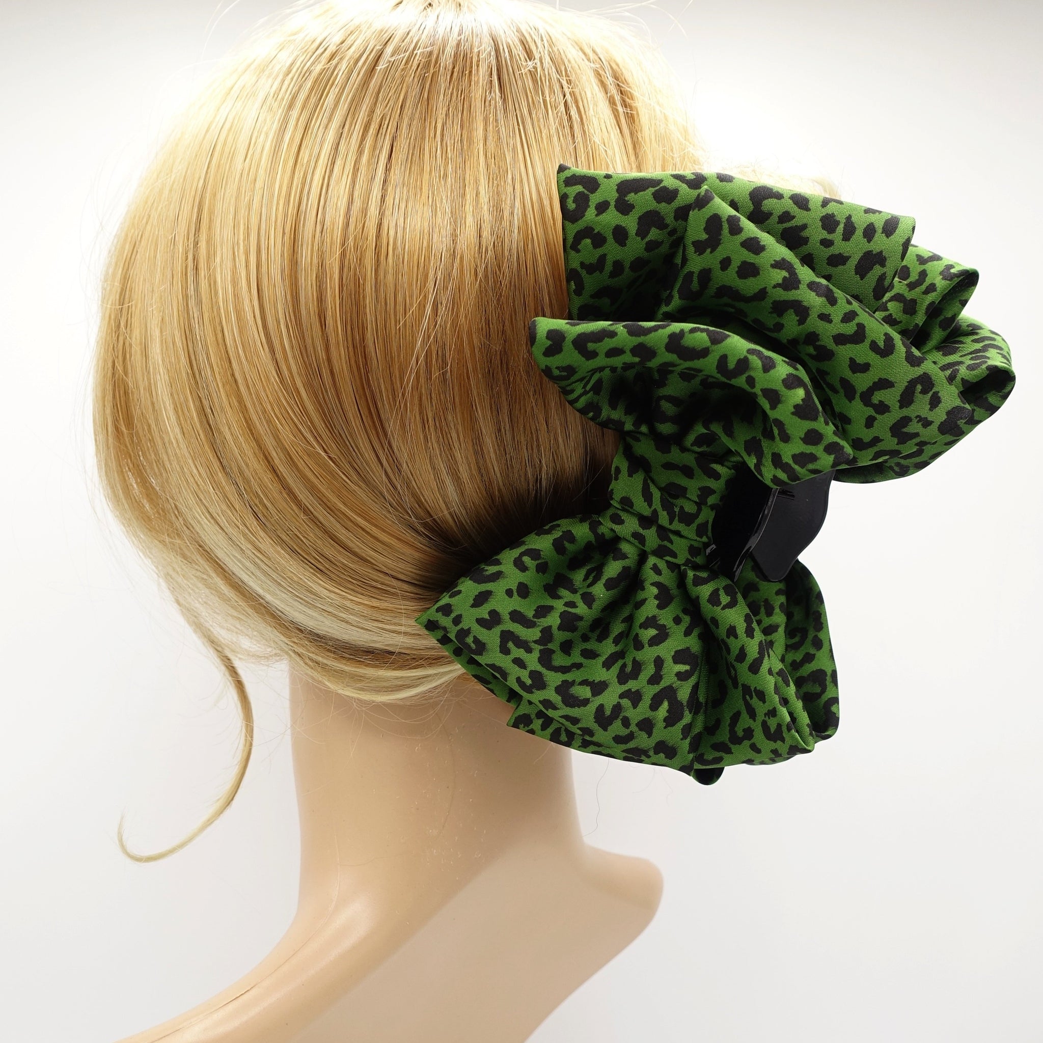 VeryShine claw/banana/barrette Green satin bow hair claw leopard hair clamp for women