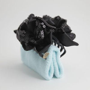 Handmade Premium Satin Fabric Flower Bow Sequin Spangle Hair Jaw Clip.