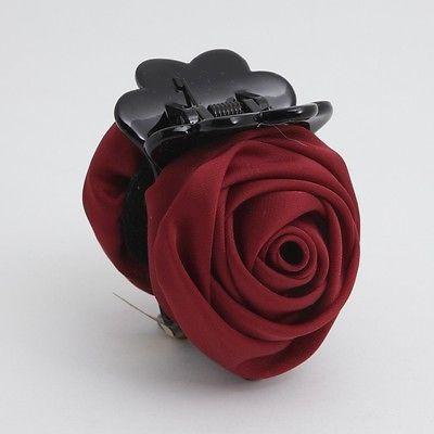 handmade satin mini rose jaw claw clip.