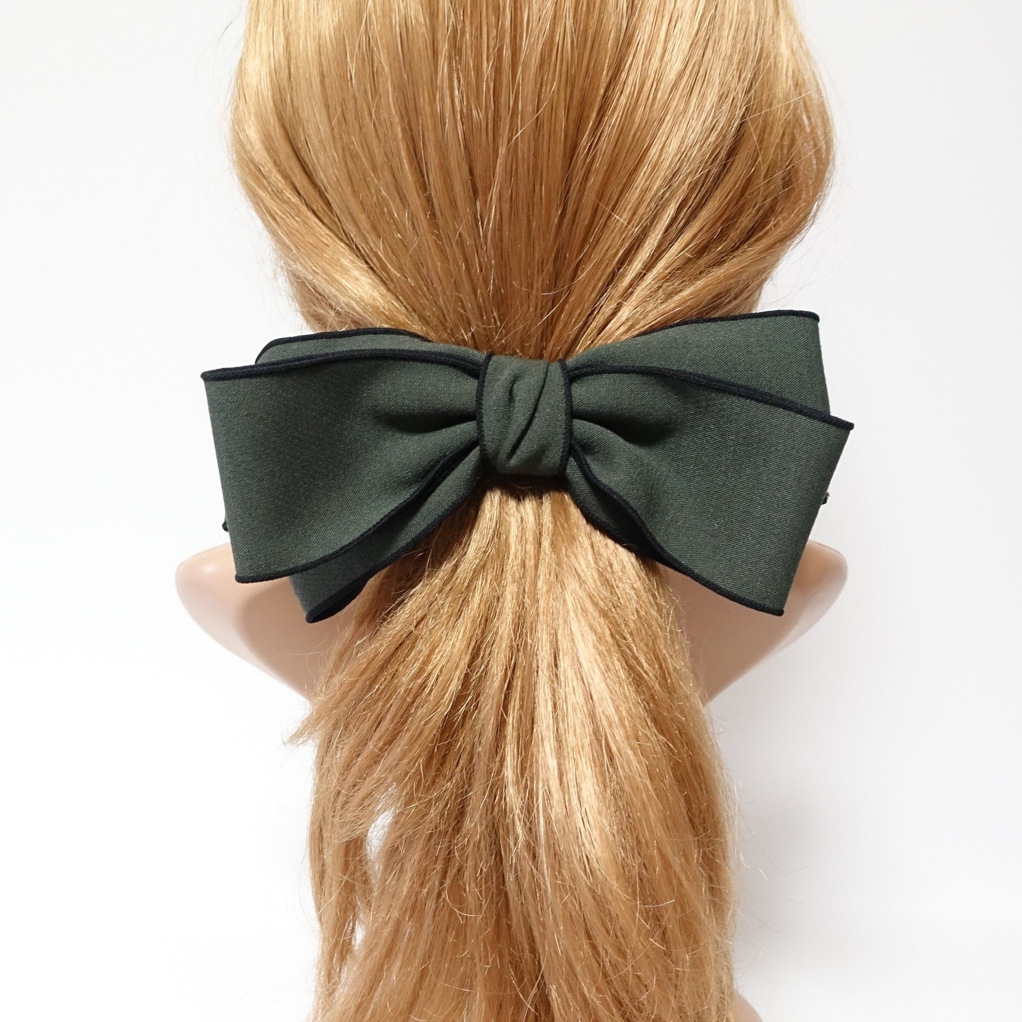 VeryShine claw/banana/barrette Khaki multi layer bow barrette interlocked trim hair bow for women