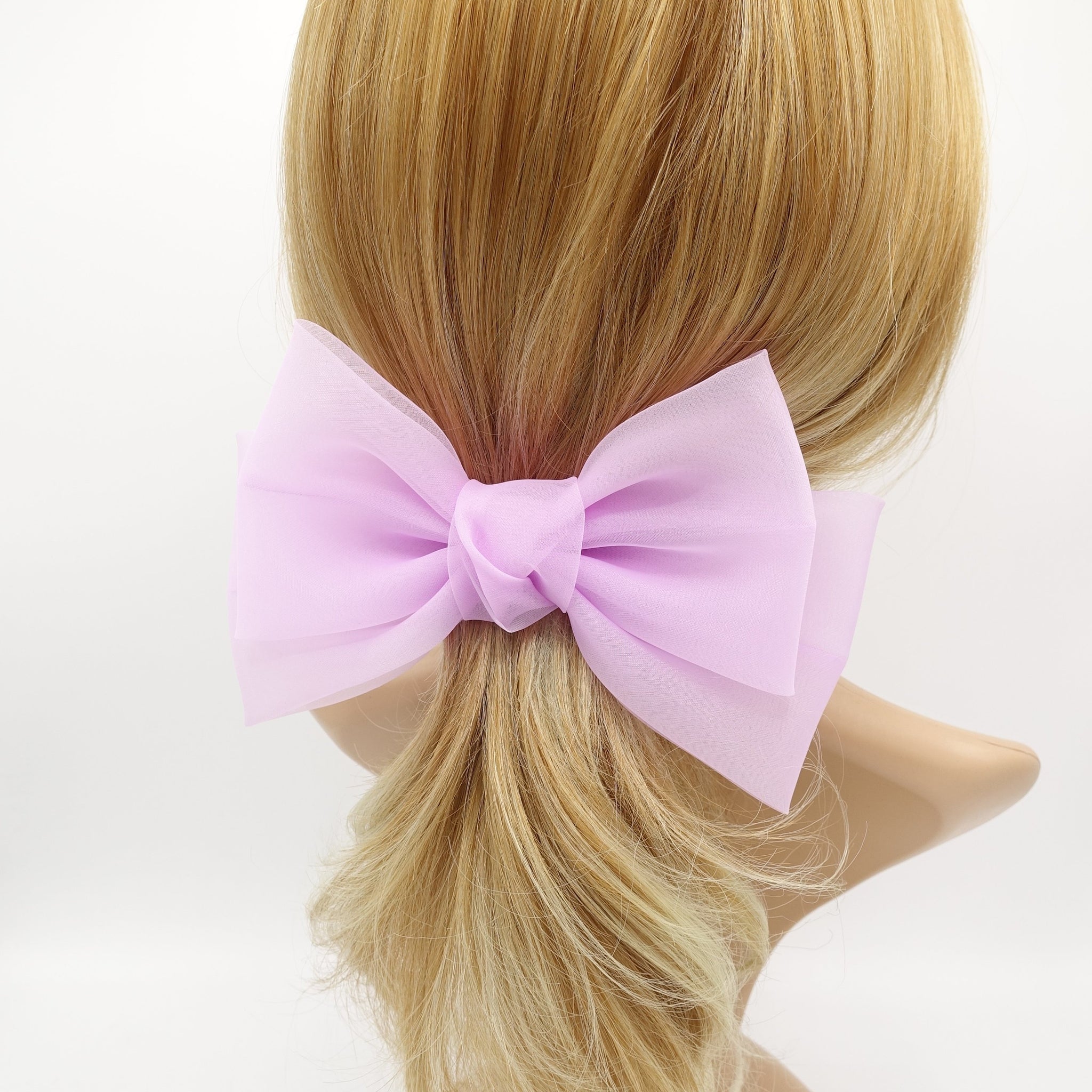 VeryShine claw/banana/barrette Lavender pink organza hair bow normal size hair accessory for women