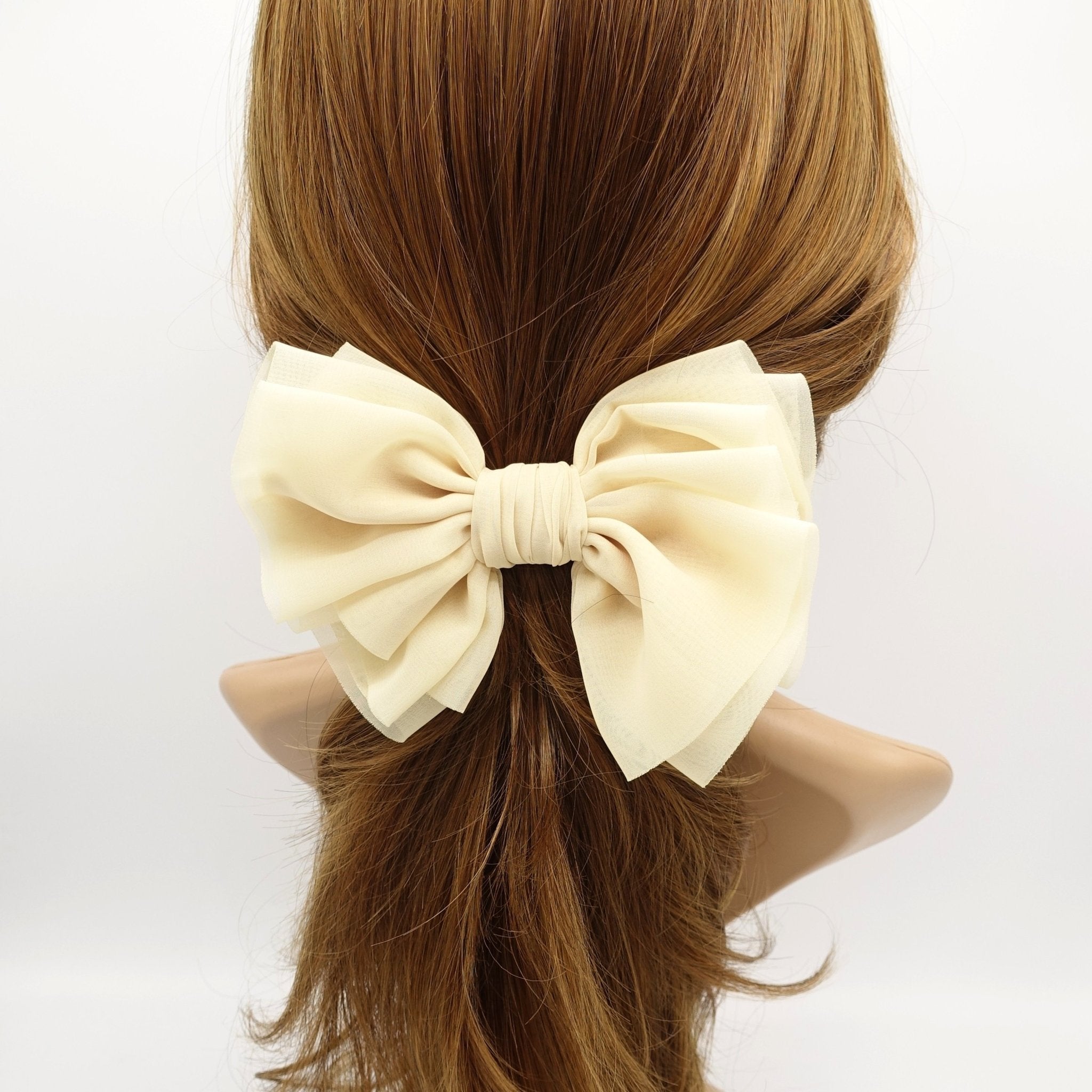 VeryShine claw/banana/barrette Light yellow chiffon pleated hair bow multi-layered Spring Summer basic hair bow for women
