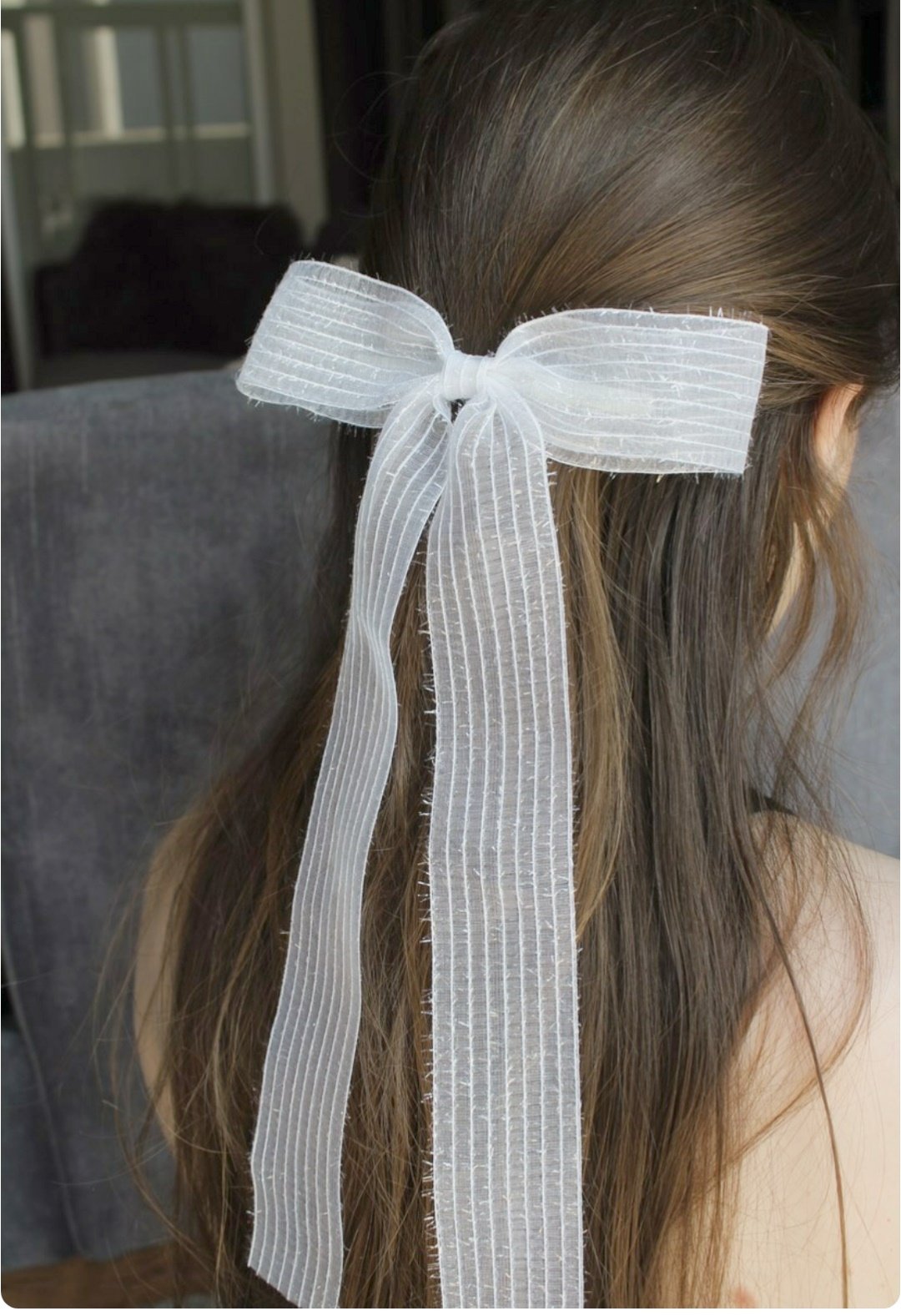 long tail translucent hair bow stripe women hair accessory –