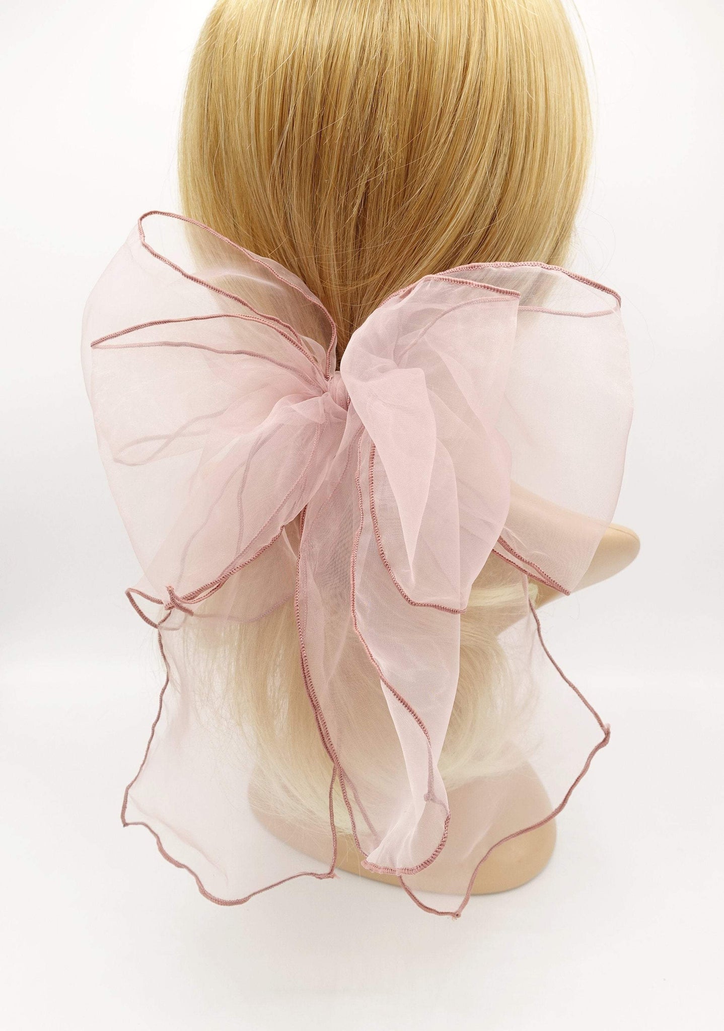 VeryShine claw/banana/barrette Mauve pink organza double layered bow for women