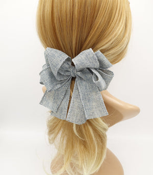VeryShine claw/banana/barrette Melange blue natural hair bow jute blend Spring Summer twin hair bow accessory for women