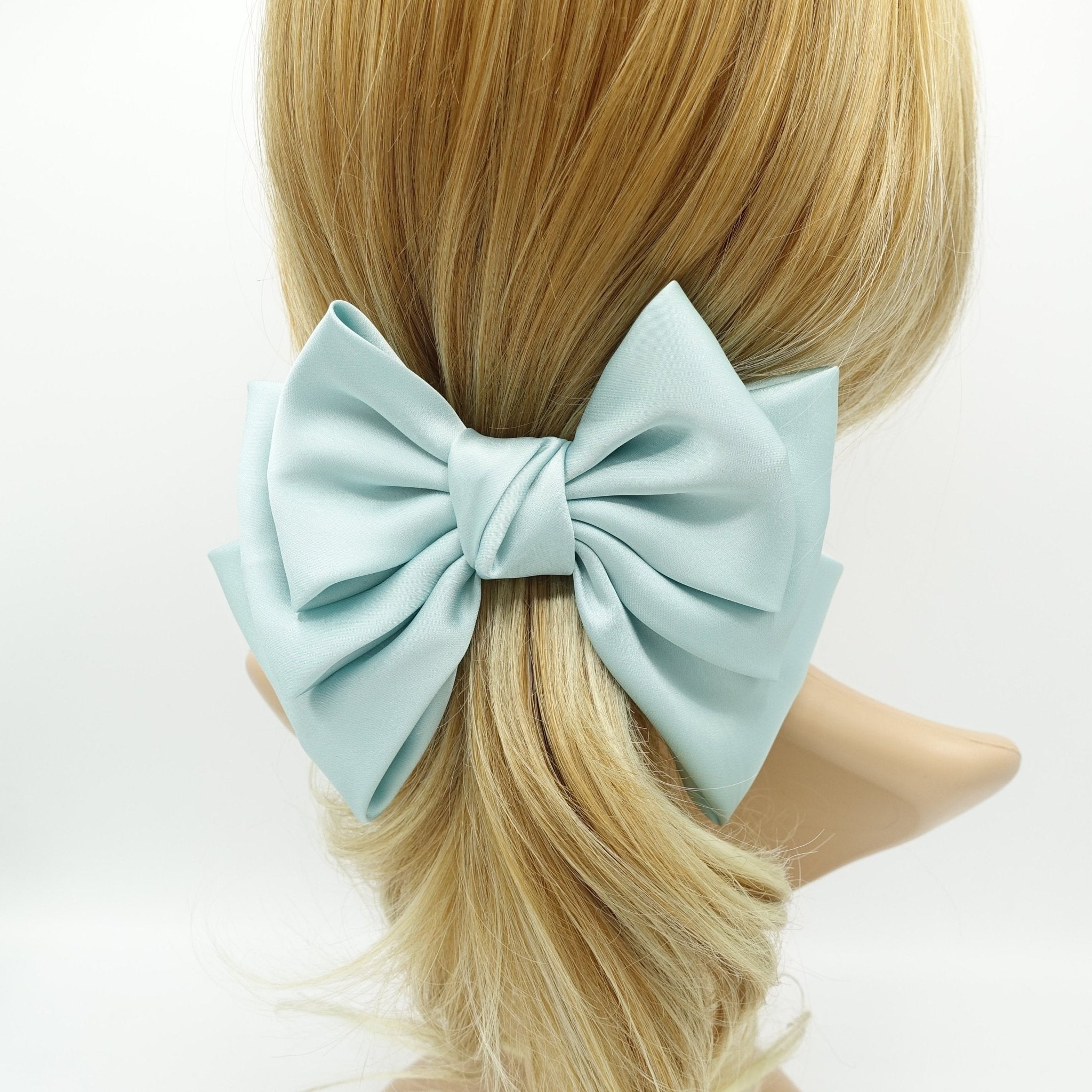 VeryShine claw/banana/barrette Mint big satin layered hair bow french barrette Women solid color stylish hair bow