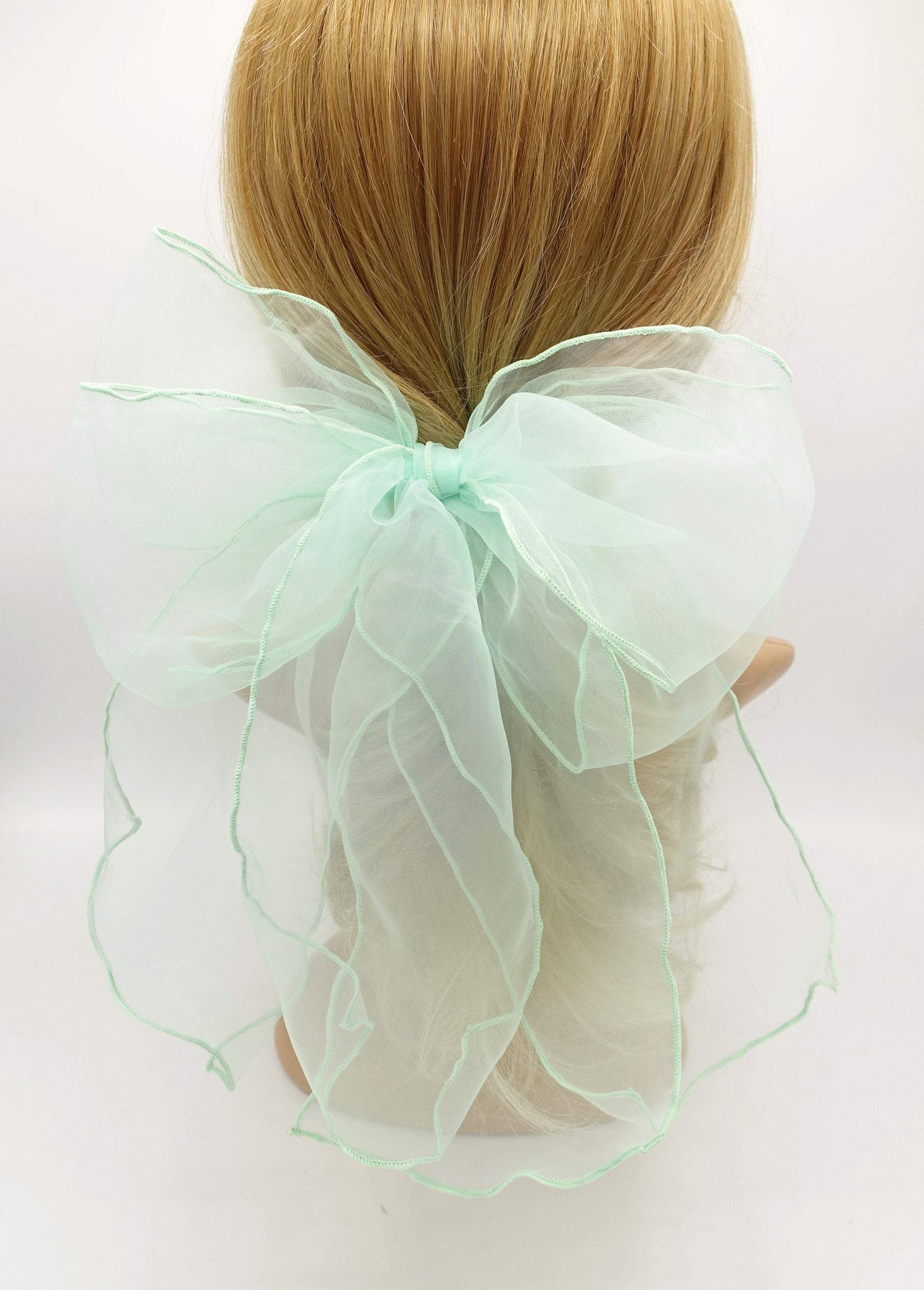 VeryShine claw/banana/barrette Mint organza double layered bow for women