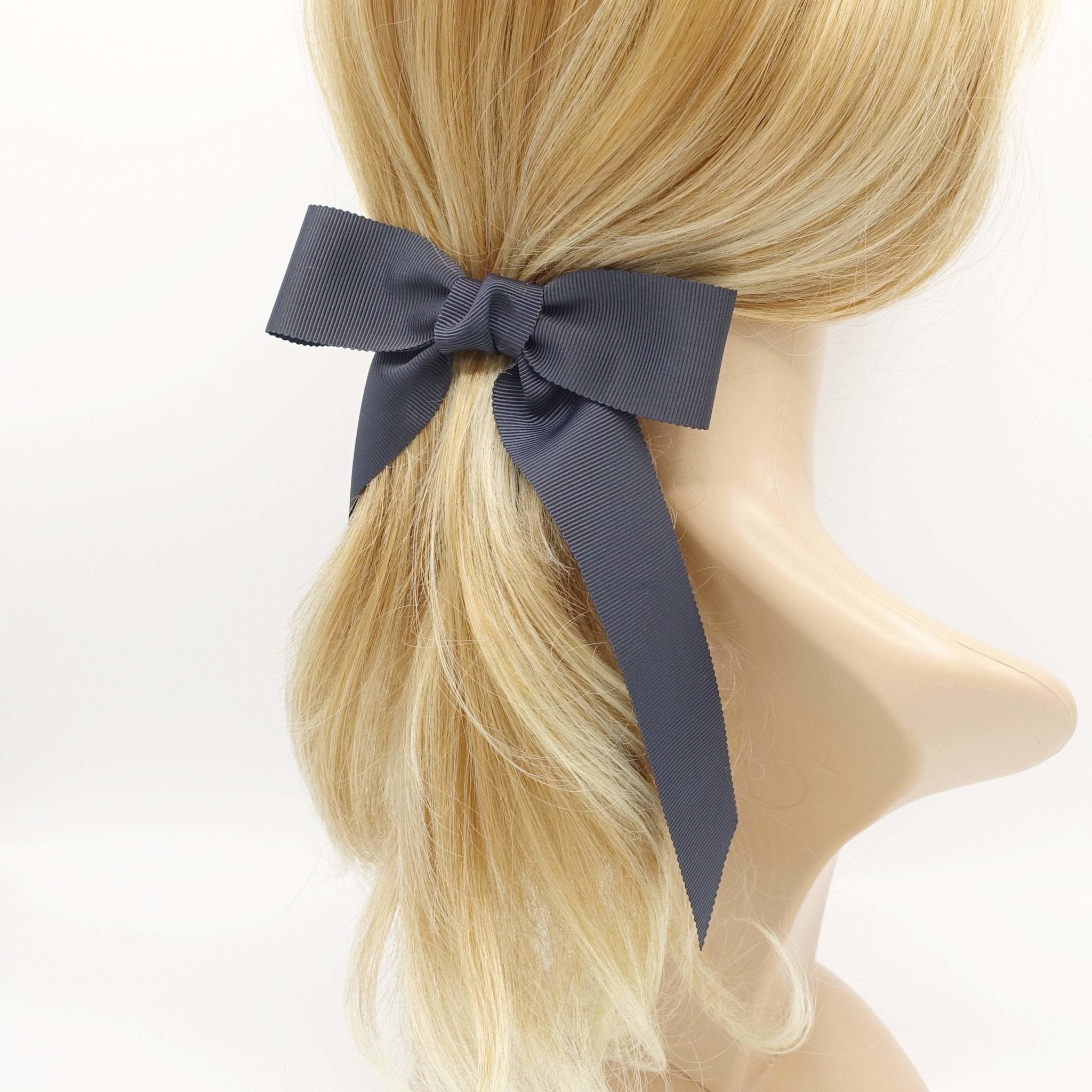 VeryShine claw/banana/barrette Navy grosgrain tail hair bow basic style hair accessory for women