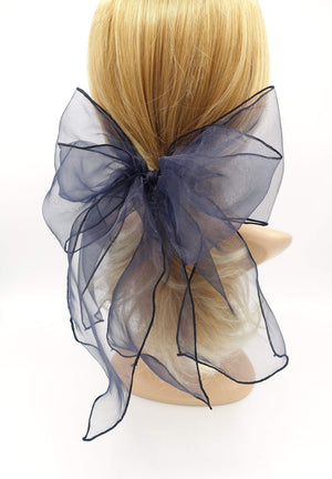 VeryShine claw/banana/barrette Navy organza double layered bow for women