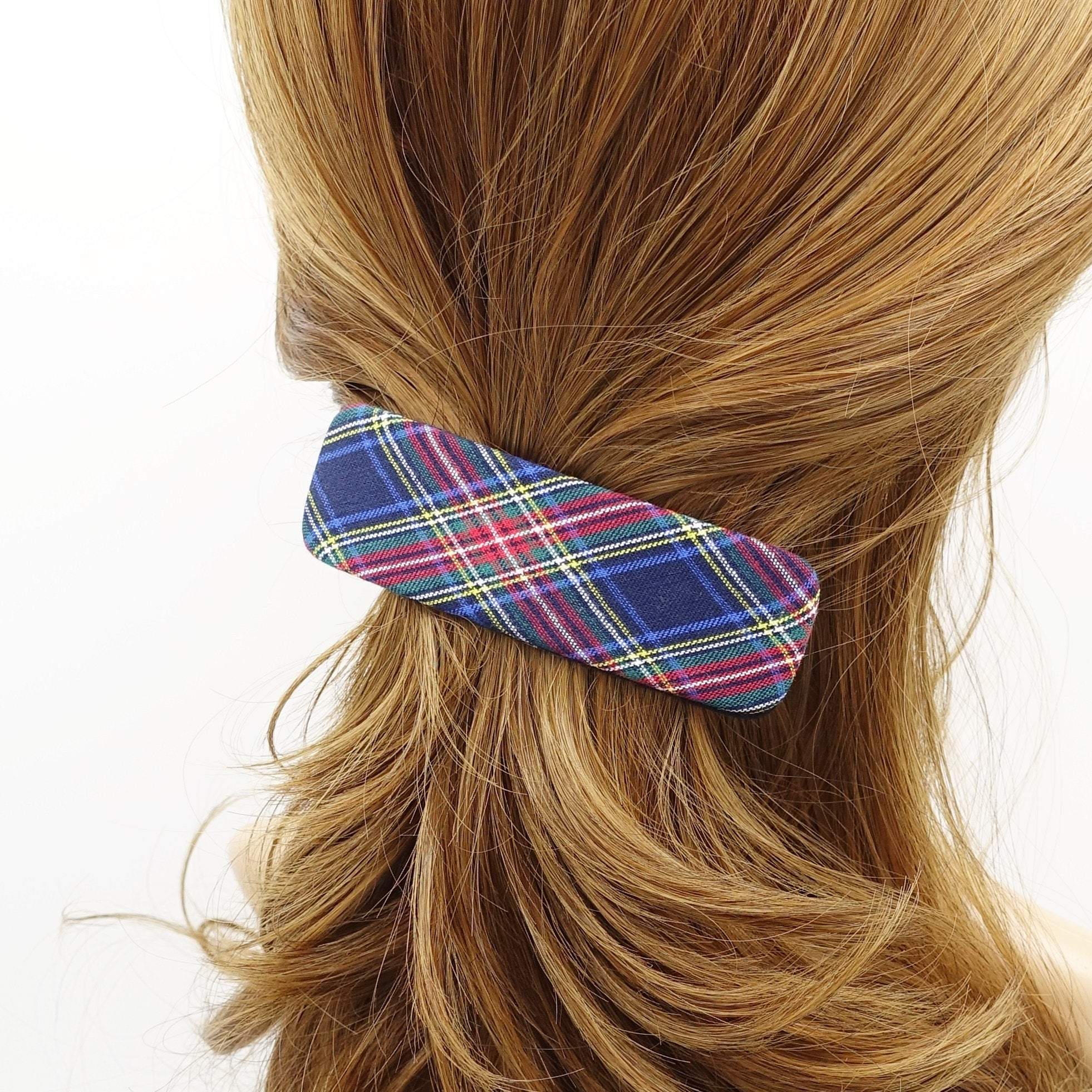 VeryShine claw/banana/barrette Navy plaid check barrette rectangle hair accessory for women