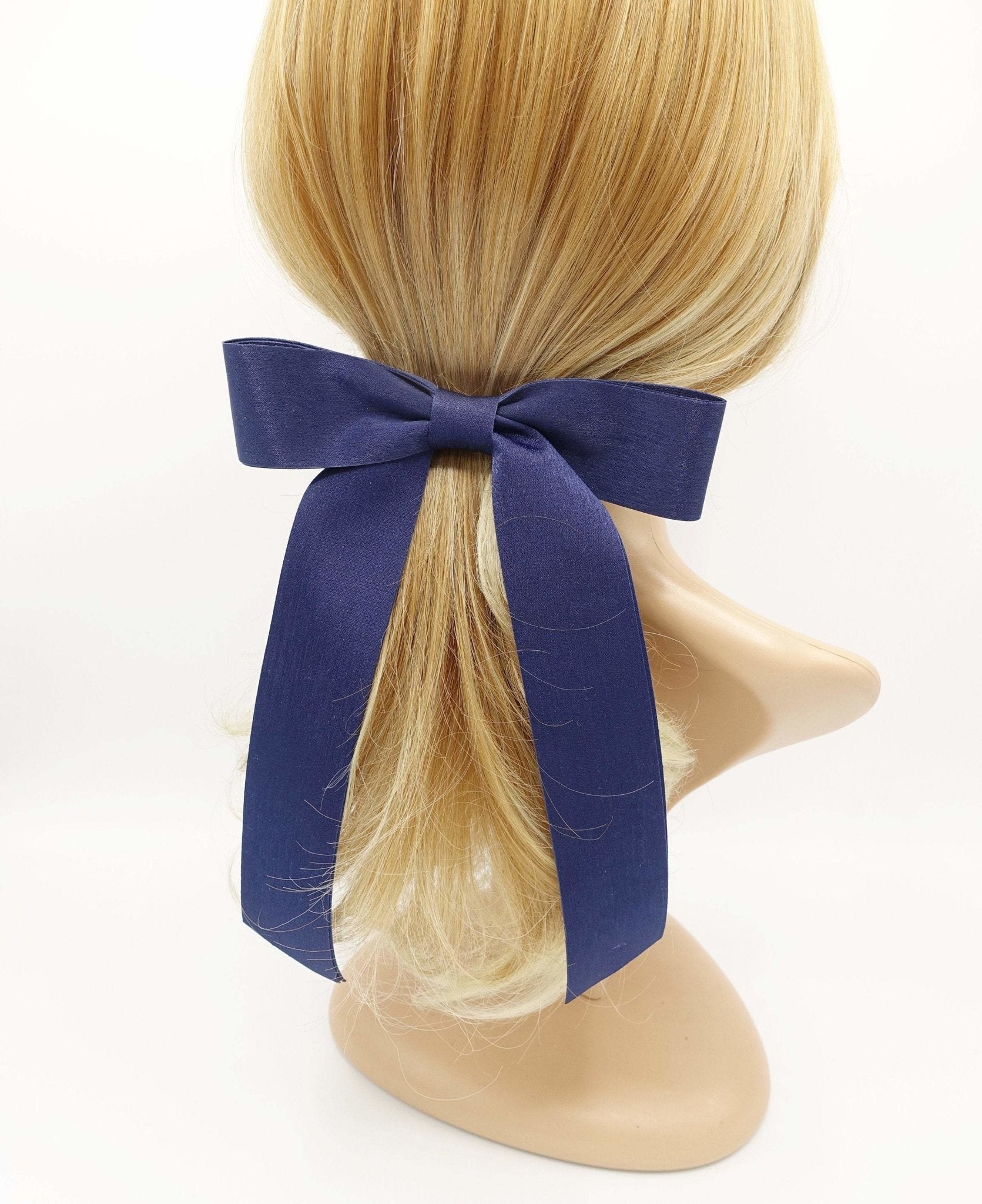 VeryShine claw/banana/barrette Navy satin layered hair bow standard size high quality hair accessory for women