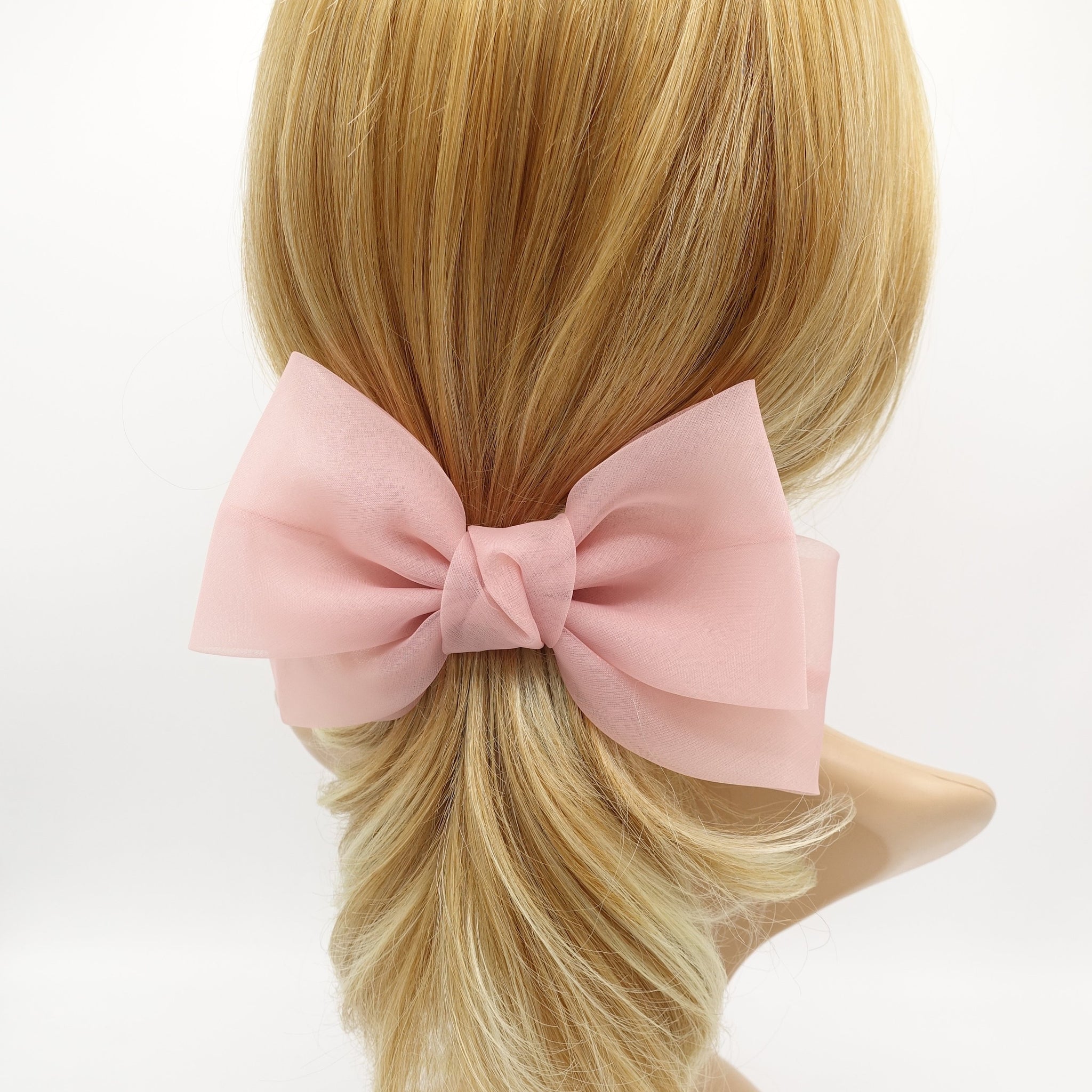 VeryShine claw/banana/barrette Peach pink organza hair bow normal size hair accessory for women