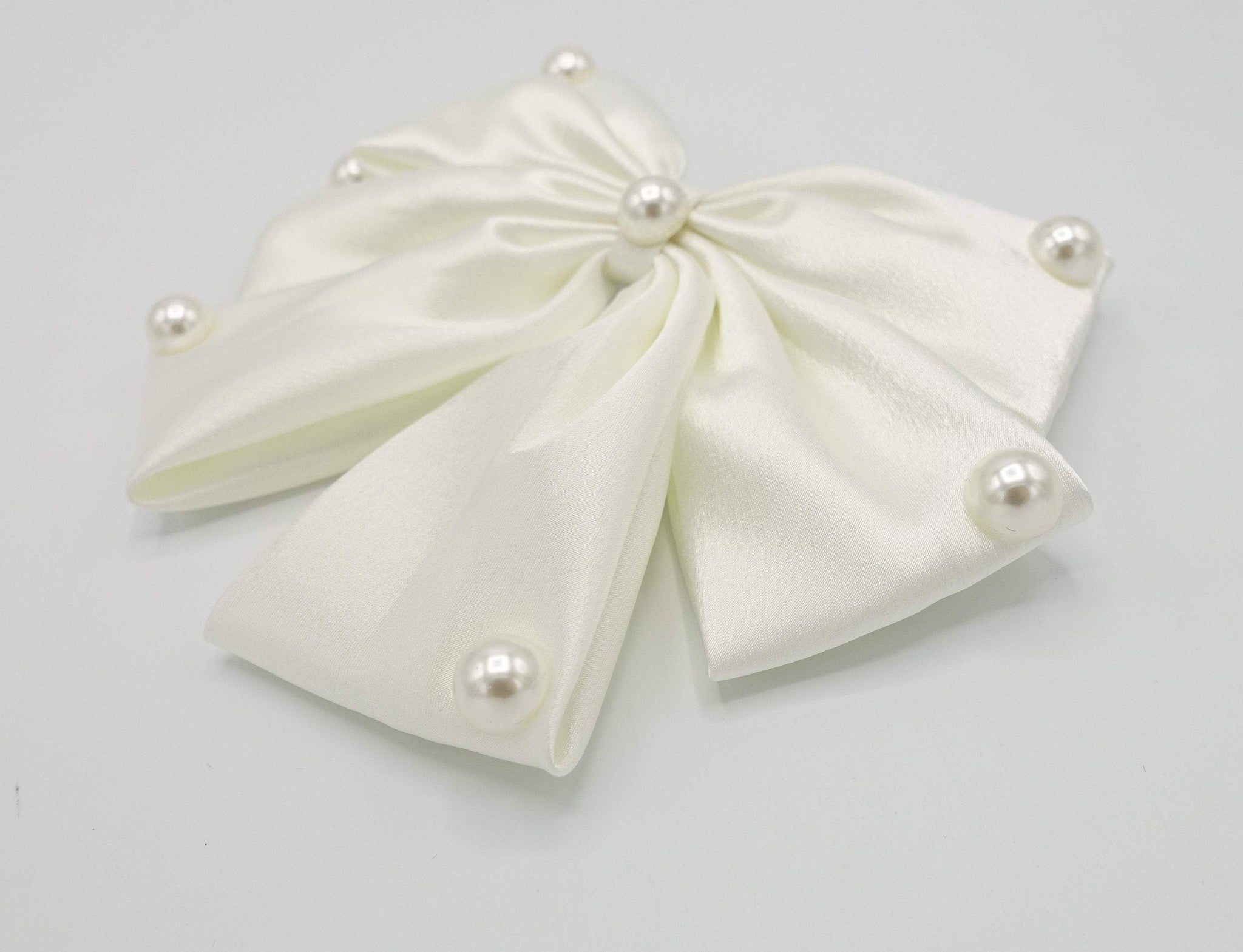 VeryShine claw/banana/barrette pearl embellished satin hair bow for women