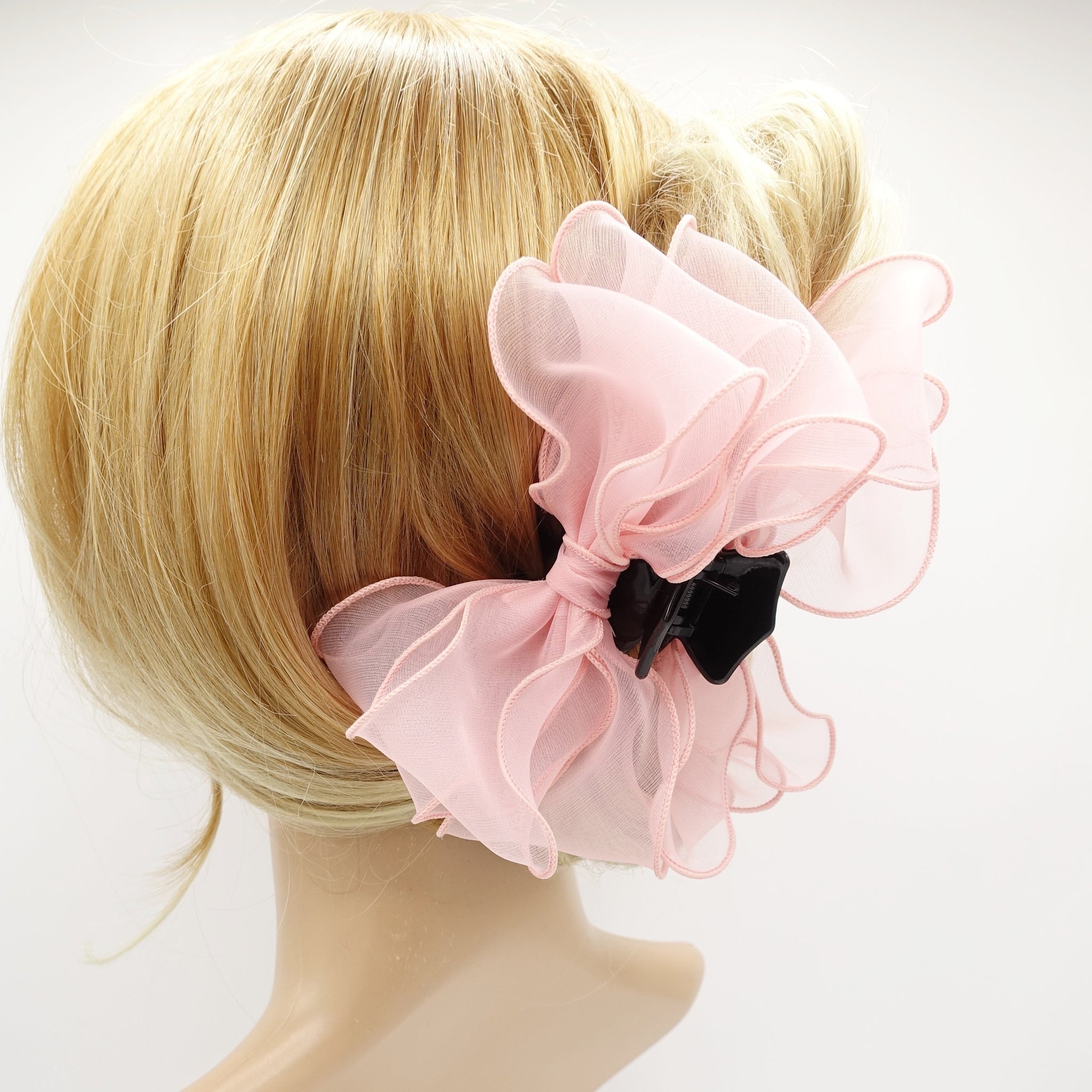VeryShine claw/banana/barrette Pink organza bow hair claw Spring Summer hair accessory for women