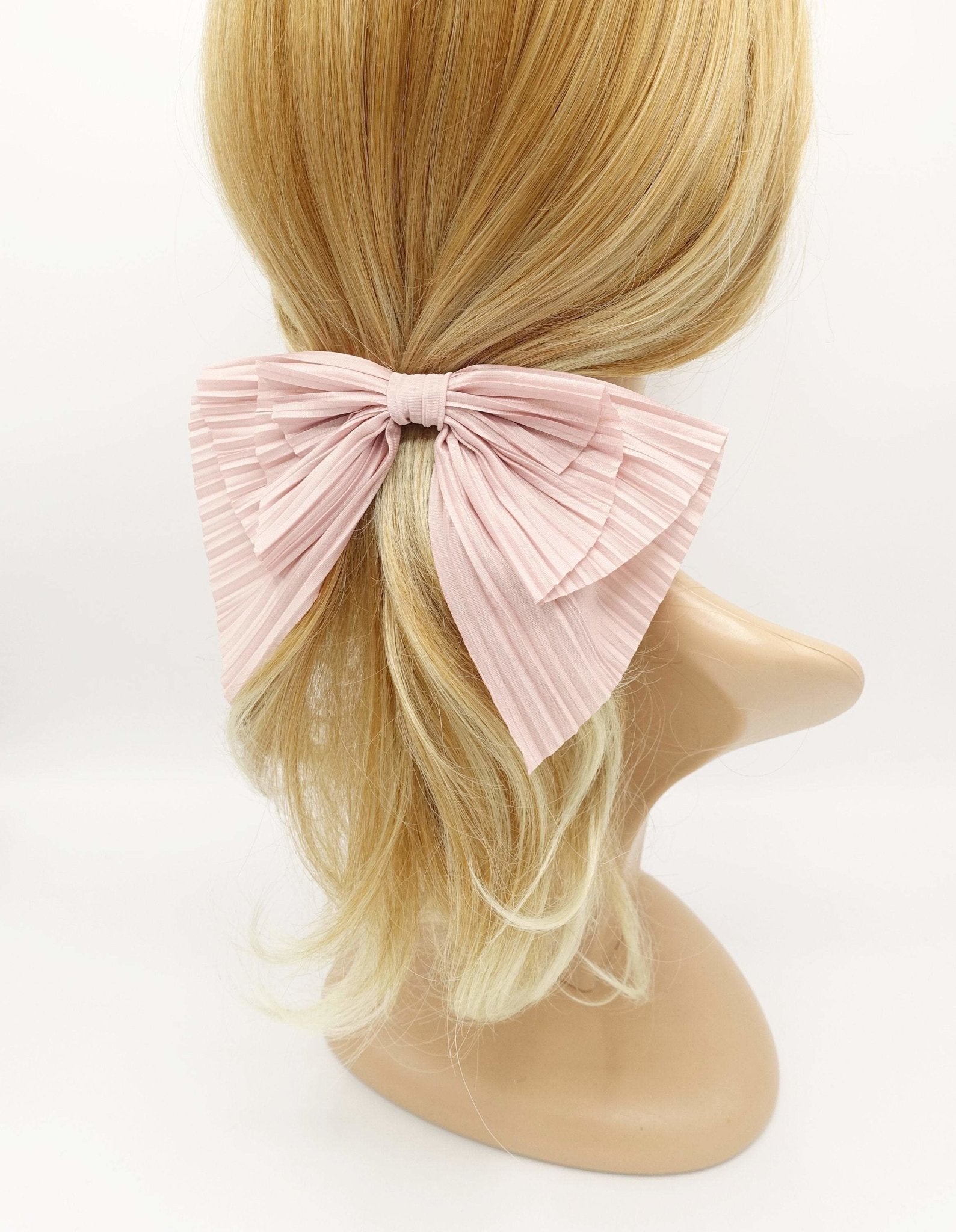 VeryShine claw/banana/barrette Pink pleated fabric hair bow thin Spring hair accessory for women
