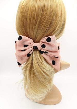VeryShine claw/banana/barrette Pink velvet dotted chiffon hair bow cute style crinkled fabric hair accessory for women