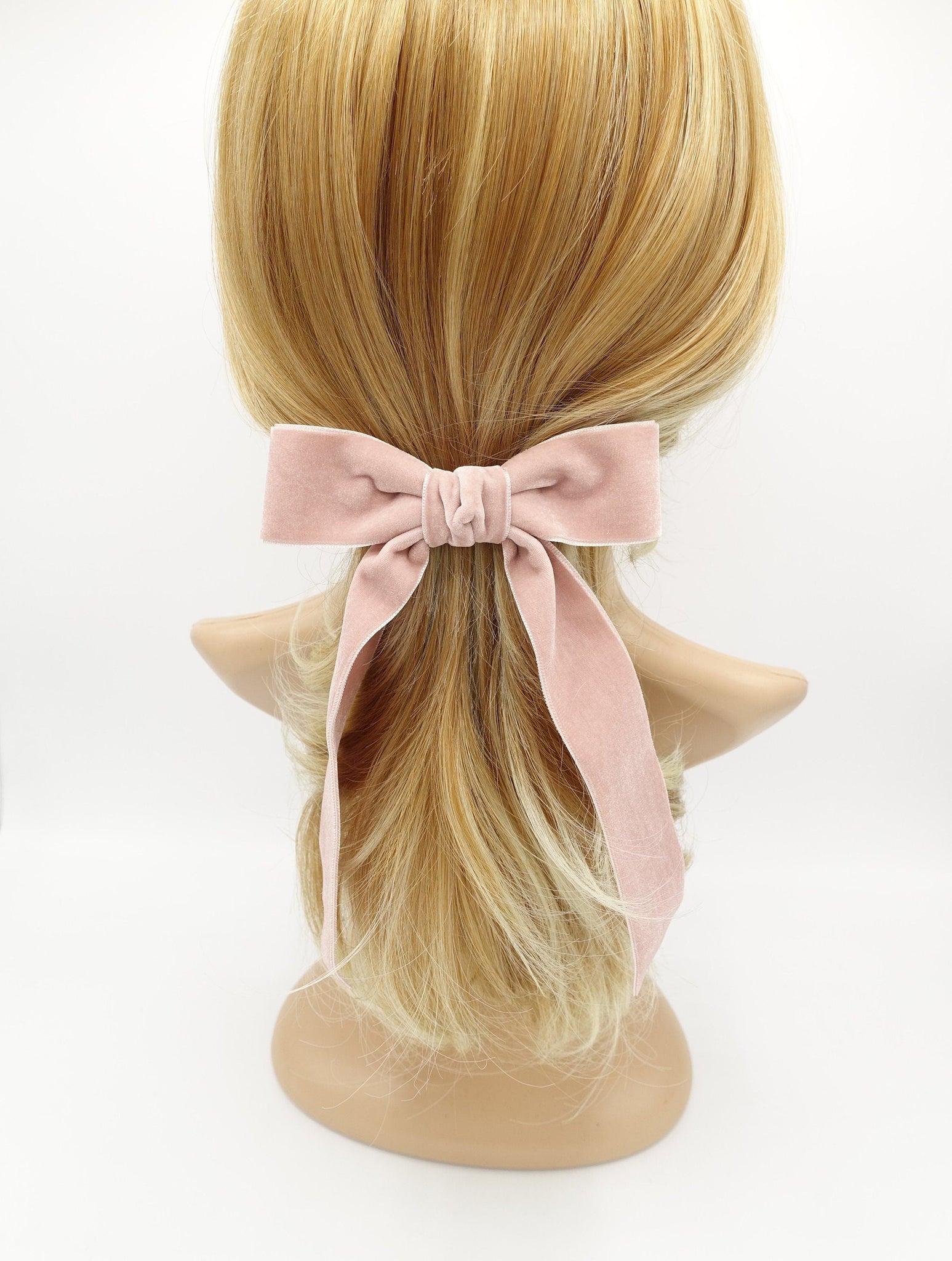 VeryShine claw/banana/barrette Pink velvet hair bow with tail double faced velvet basic women hair accessory
