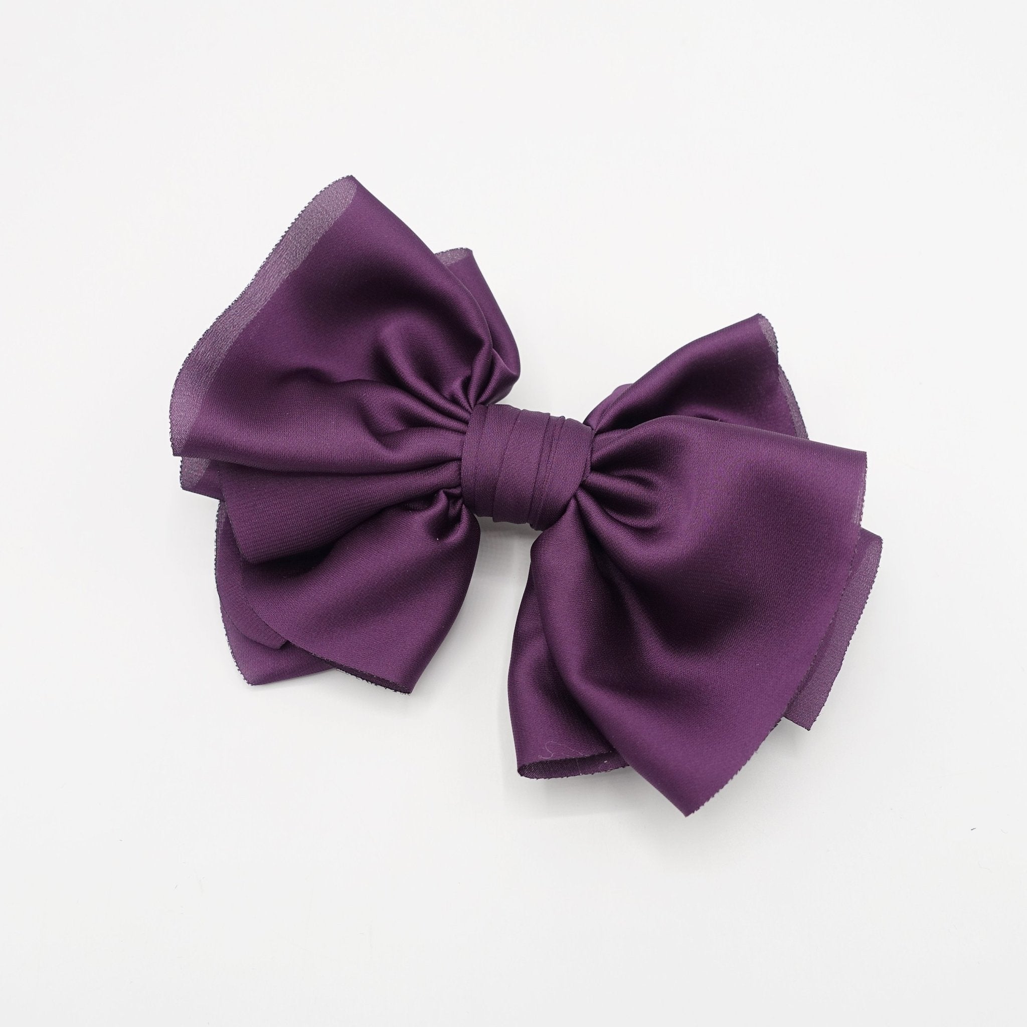 VeryShine claw/banana/barrette Purple satin pleated hair bow multi-layered Spring Summer basic hair bow for women