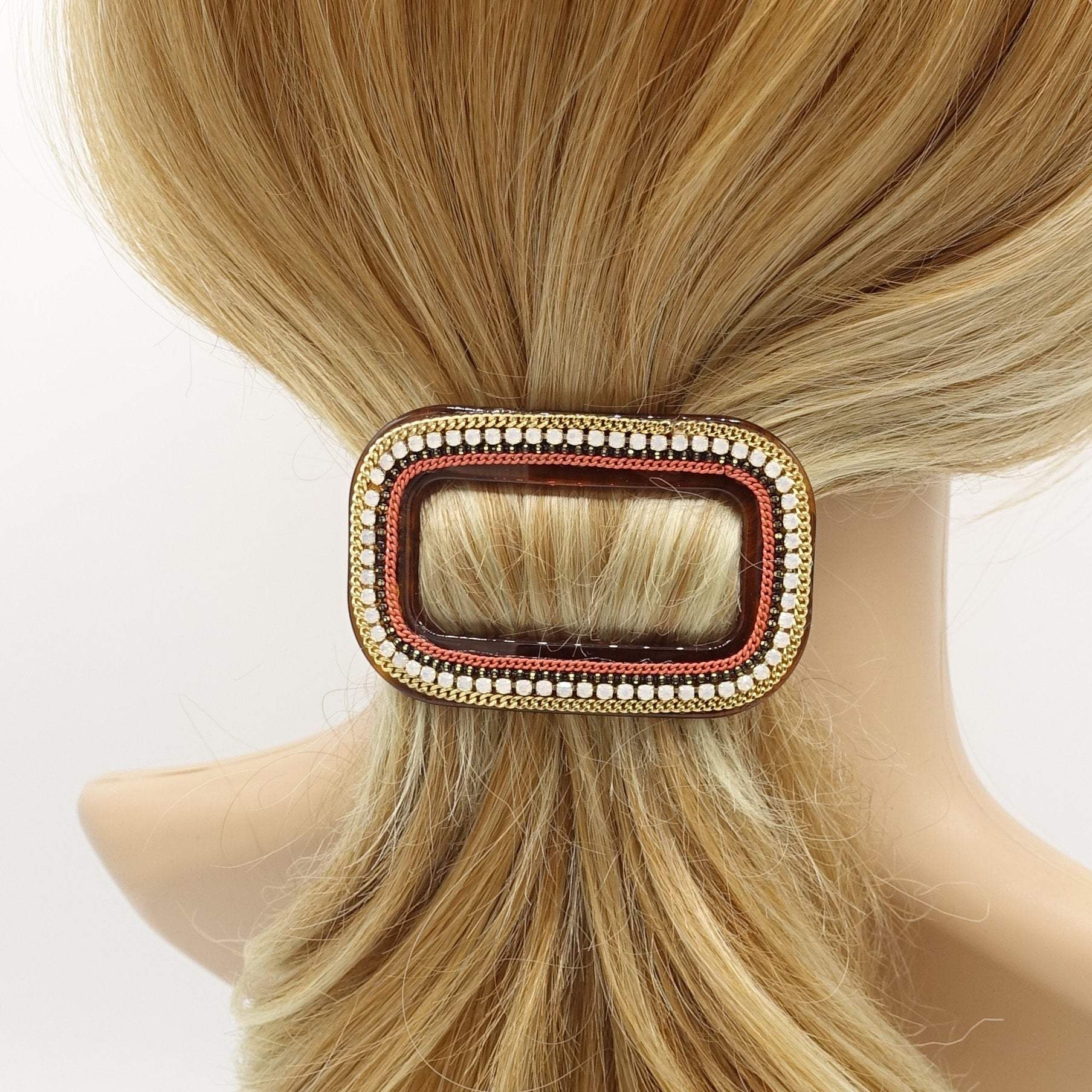 VeryShine claw/banana/barrette Rectangle red brick opal chain hair barrette hair accessory for women