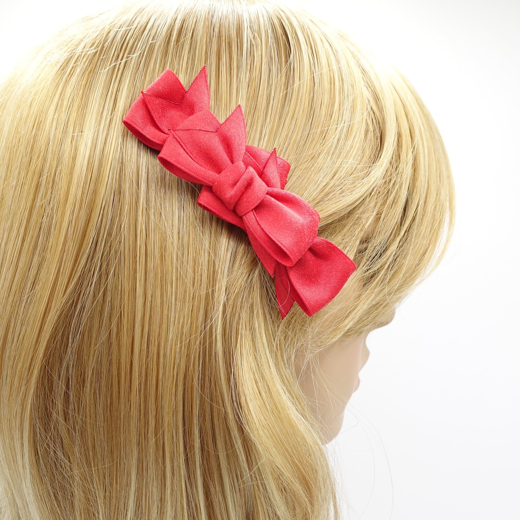 VeryShine claw/banana/barrette Red 3 mini satin bow decorated 2 prong hair clip women hair accessory