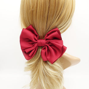 VeryShine claw/banana/barrette Red wine satin pleated hair bow multi-layered Spring Summer basic hair bow for women