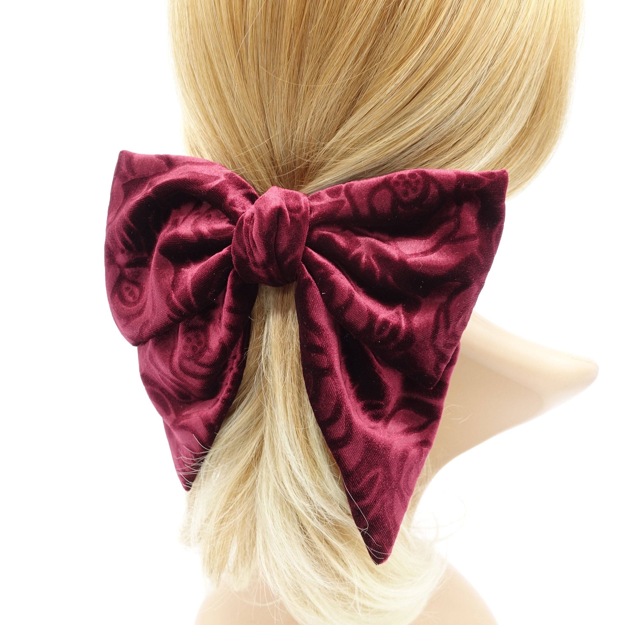 VeryShine claw/banana/barrette Red wine velvet hair bow flower cut classic hair accessory for women