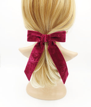 VeryShine claw/banana/barrette Red wine velvet hair bow with tail double faced velvet basic women hair accessory