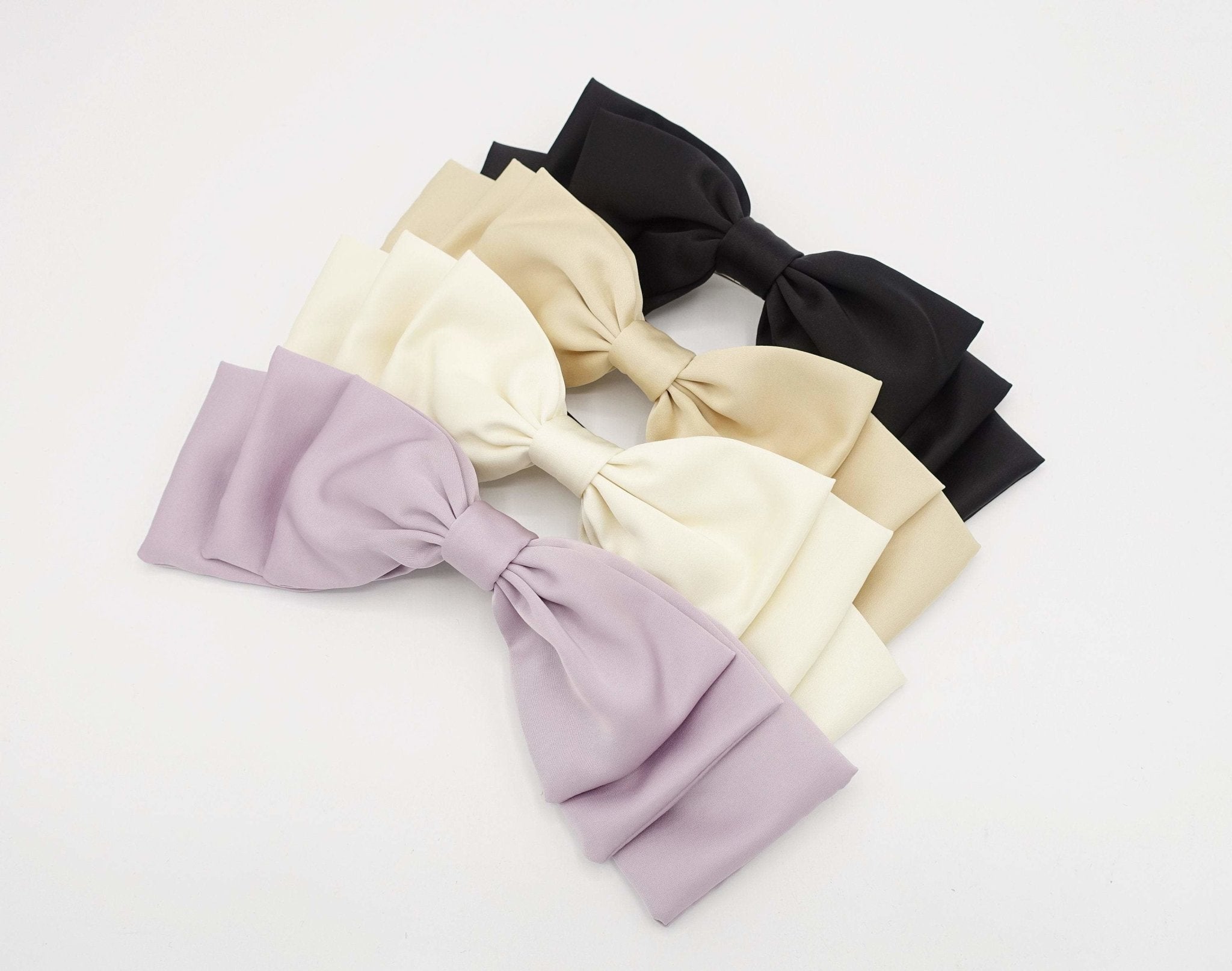 VeryShine claw/banana/barrette satin double stacked hair bow for women