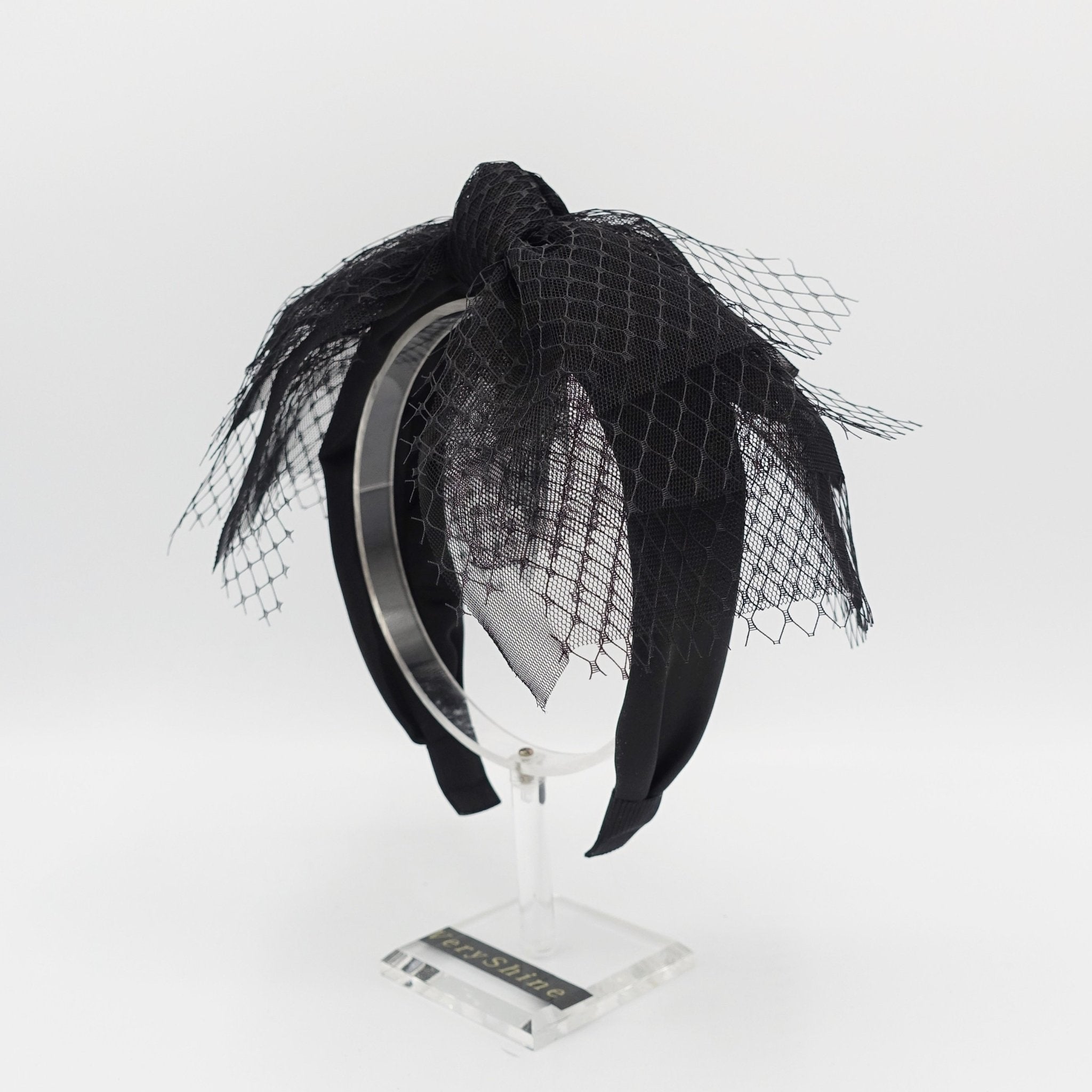 VeryShine claw/banana/barrette satin headband black mesh tulle hair bow voluminous veil bow knot headband fascinator hair accessory for women