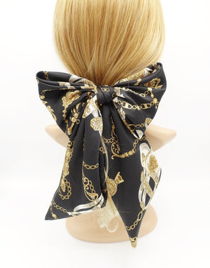 VeryShine claw/banana/barrette satin oversized hair bow chain print hair accessory for women