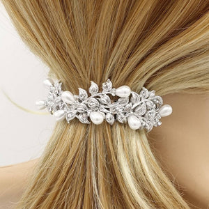 VeryShine claw/banana/barrette Silver bridal hair barrette pearl rhinestone hair barrette flower stem wedding hair accessory