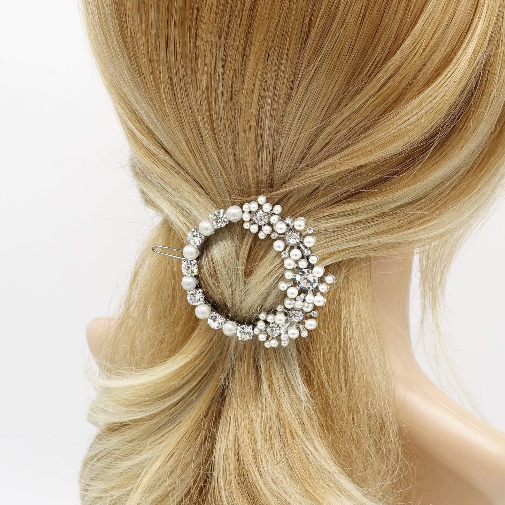 Faux Pearls And Flower Rhinestone Hair Clips Handmade Hair