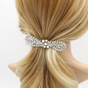 VeryShine claw/banana/barrette Silver leaves hair barrette pearl decorated hair accessory for women