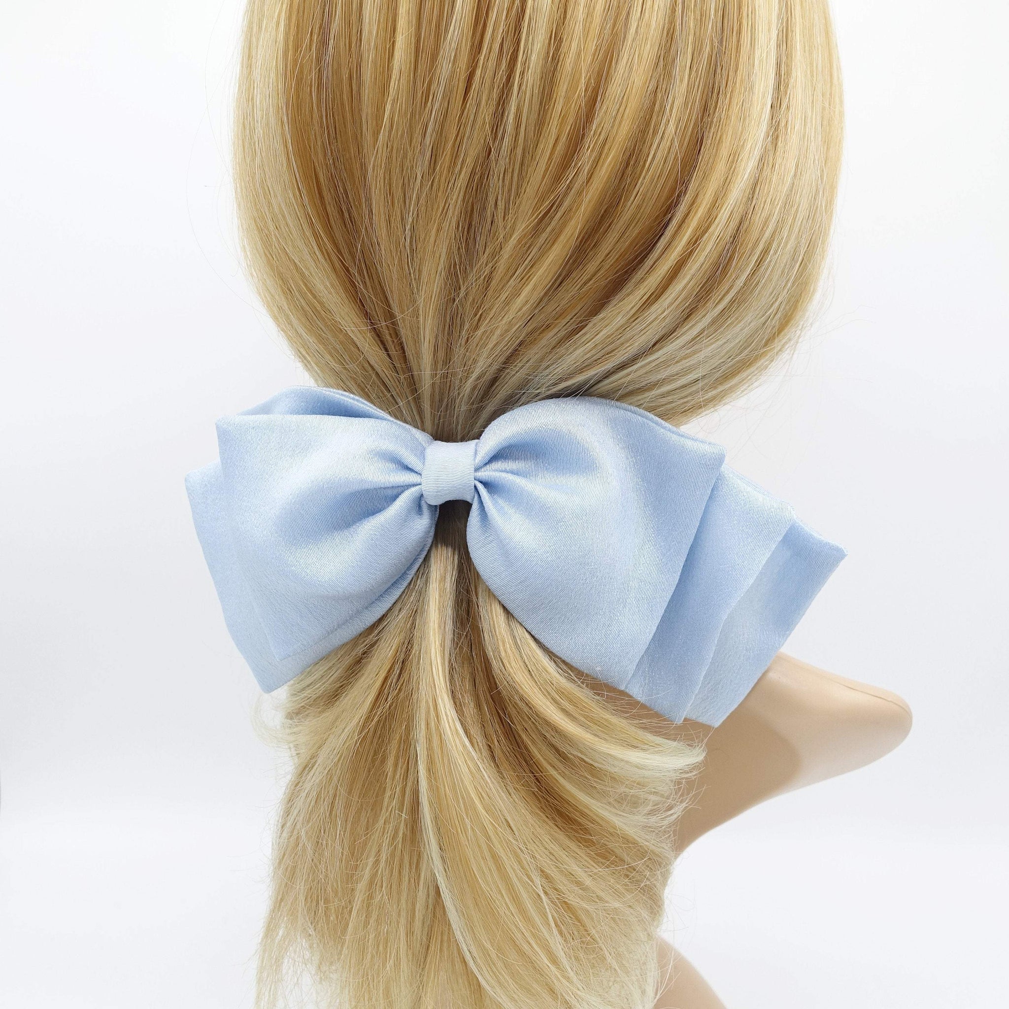 VeryShine claw/banana/barrette Sky blue floppy hair bow stacked hair bow for women