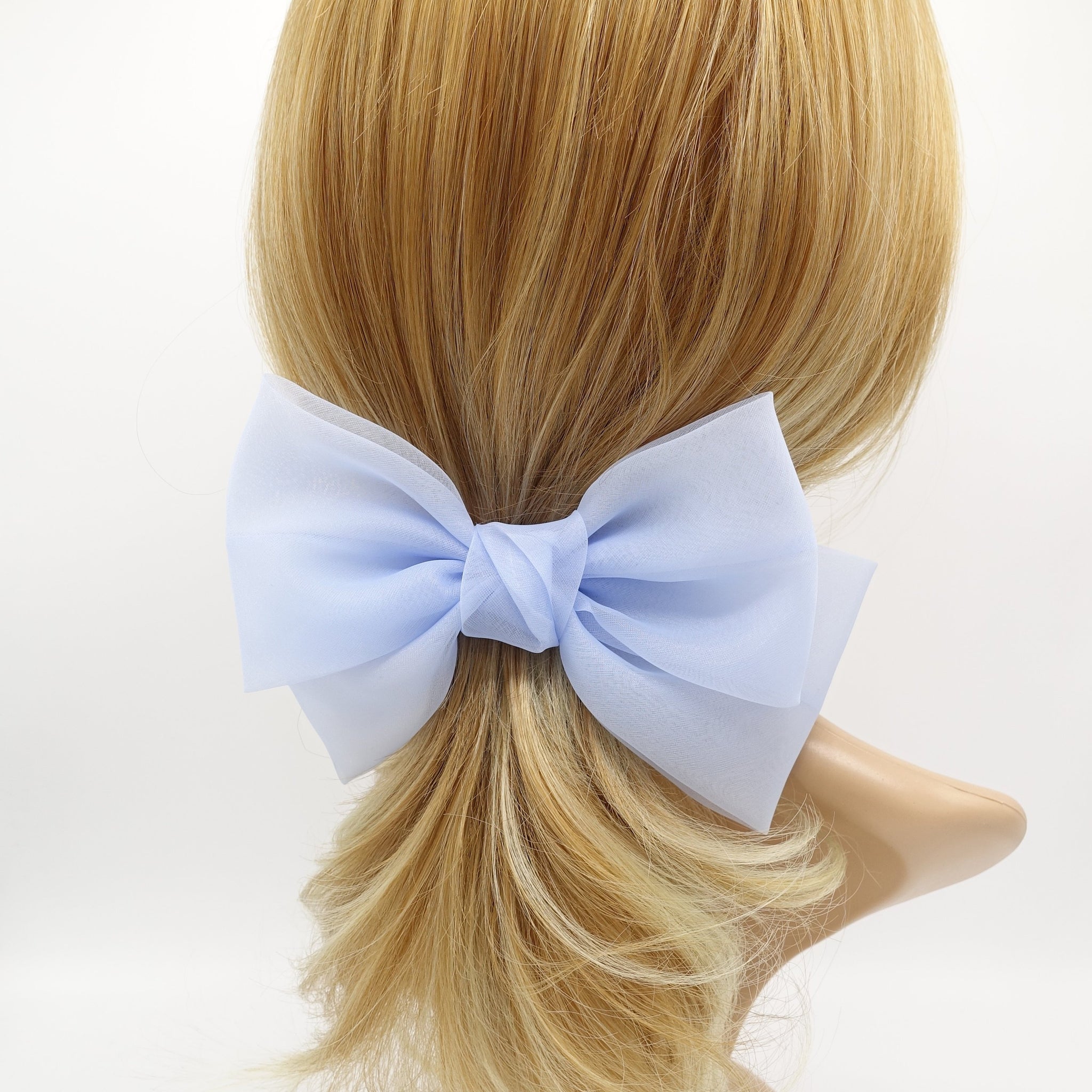 VeryShine claw/banana/barrette Sky blue organza hair bow normal size hair accessory for women