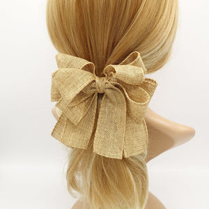 VeryShine claw/banana/barrette Tan beige linen hair bow Spring Summer twin hair bow accessory for women