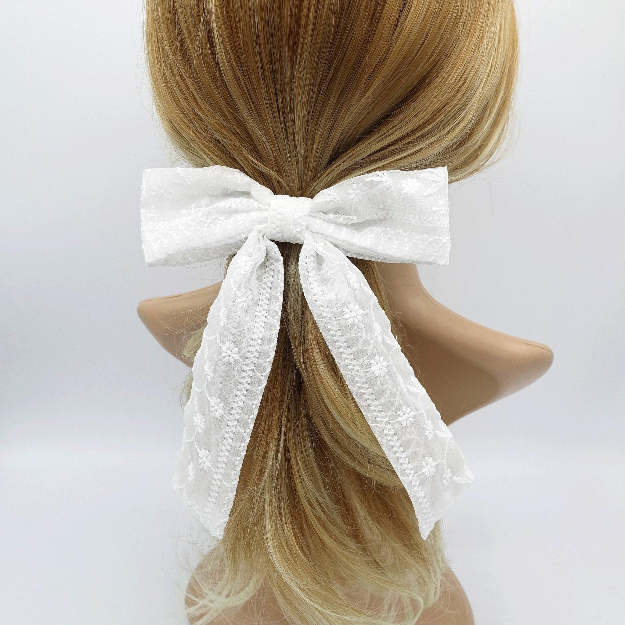 VeryShine claw/banana/barrette white embroidered flower embroidered tail hair bow cute hair accessory for women