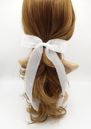 VeryShine claw/banana/barrette White long tail translucent hair bow stripe women hair accessory