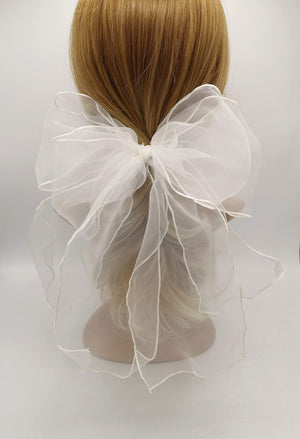 VeryShine claw/banana/barrette White organza double layered bow for women