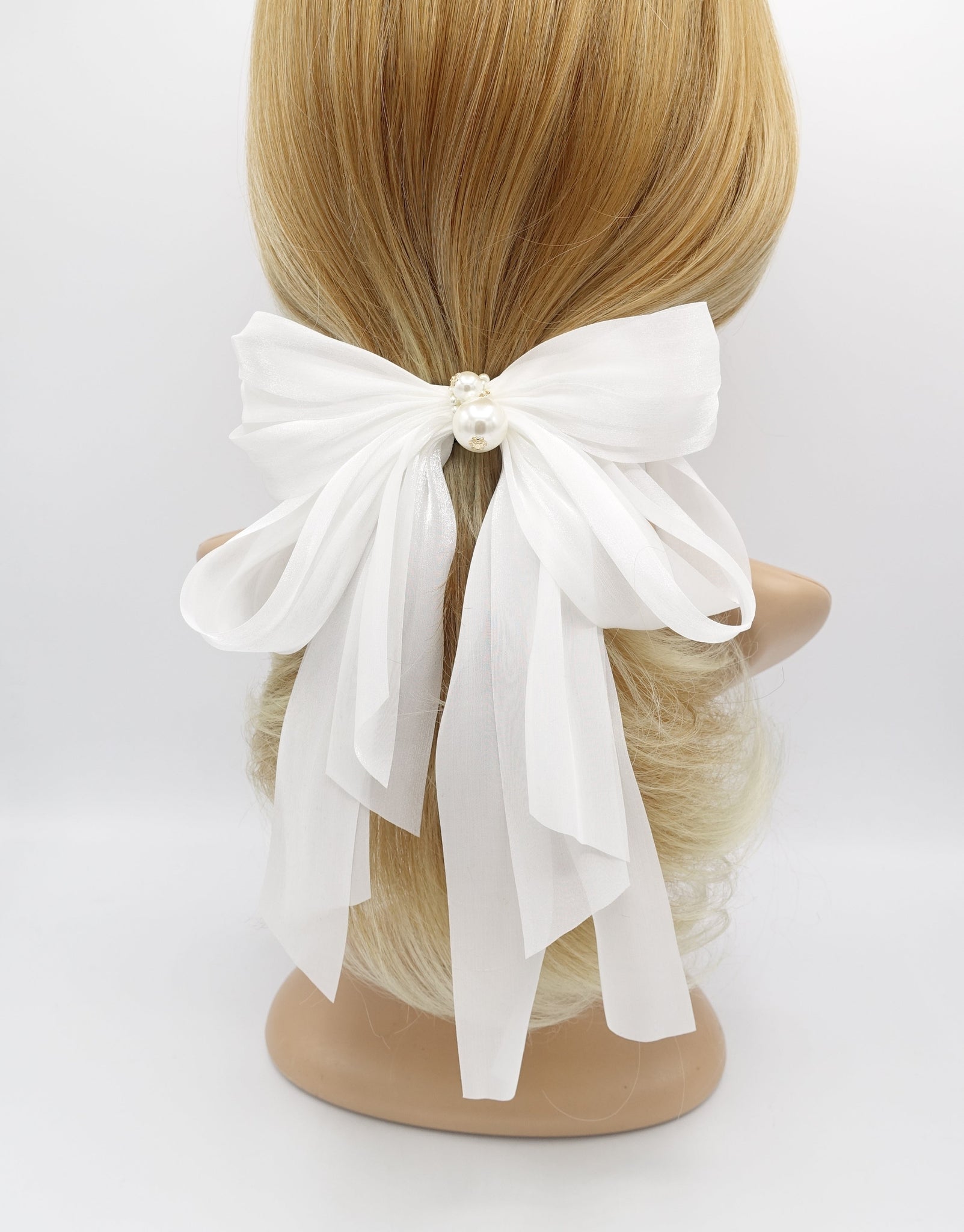 VeryShine claw/banana/barrette White organza multi layered hair bow feminine style hair accessory