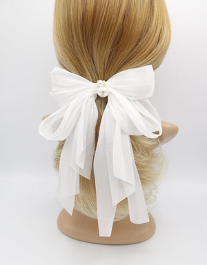 VeryShine claw/banana/barrette White organza multi layered hair bow feminine style hair accessory