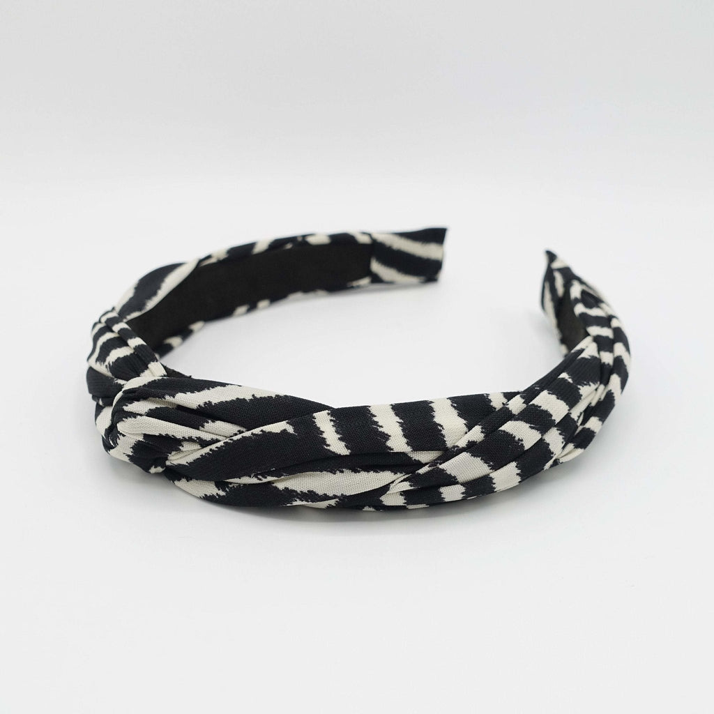 Black & White Zebra Headwrap with Long Braided Strands Zebra Print Turban in Velvet - Black and White Striped  main image 3